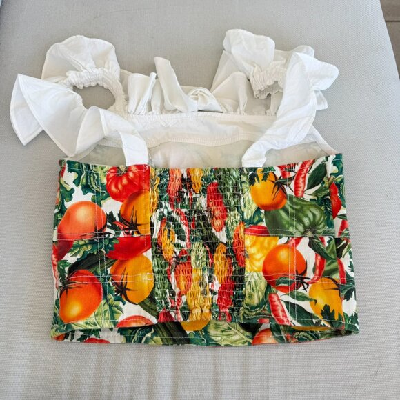 Anthropologie Maeve Flutter Sleeve Crop Blouse Tomato Print Top Small - Picture 4 of 9